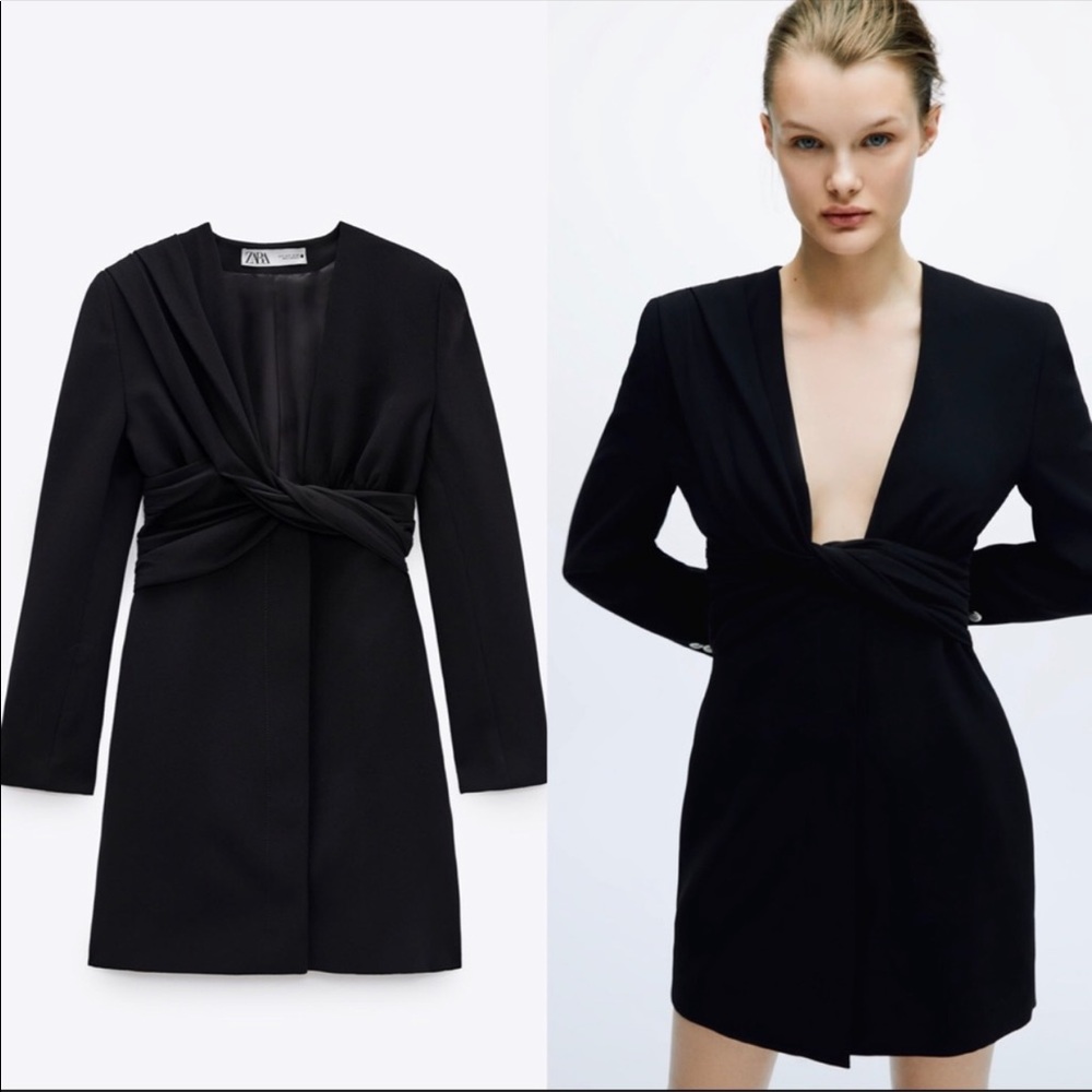 NWT Zara Black Draped Blazer Dress